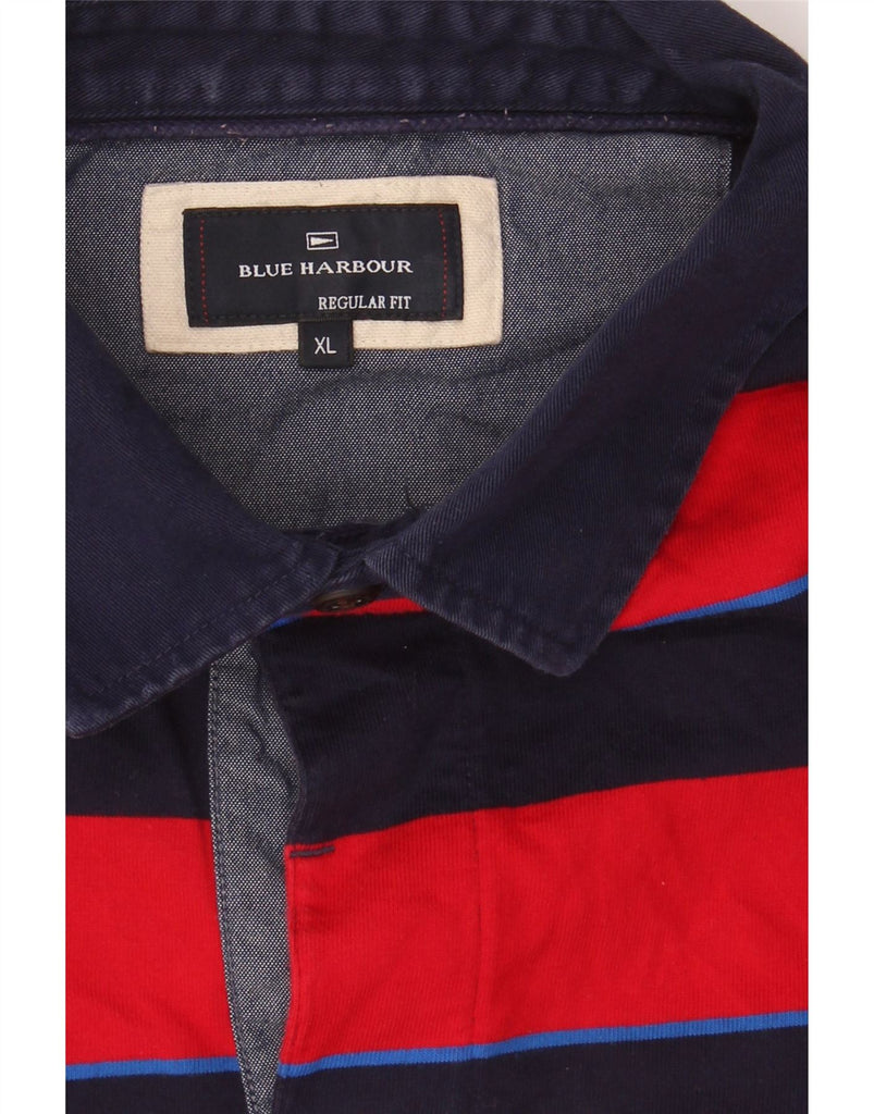 BLUE HARBOUR Mens Regular Fit Long Sleeve Rugby Polo Shirt XL Red Striped Vintage Blue Harbour and Second-Hand Blue Harbour from Messina Hembry 