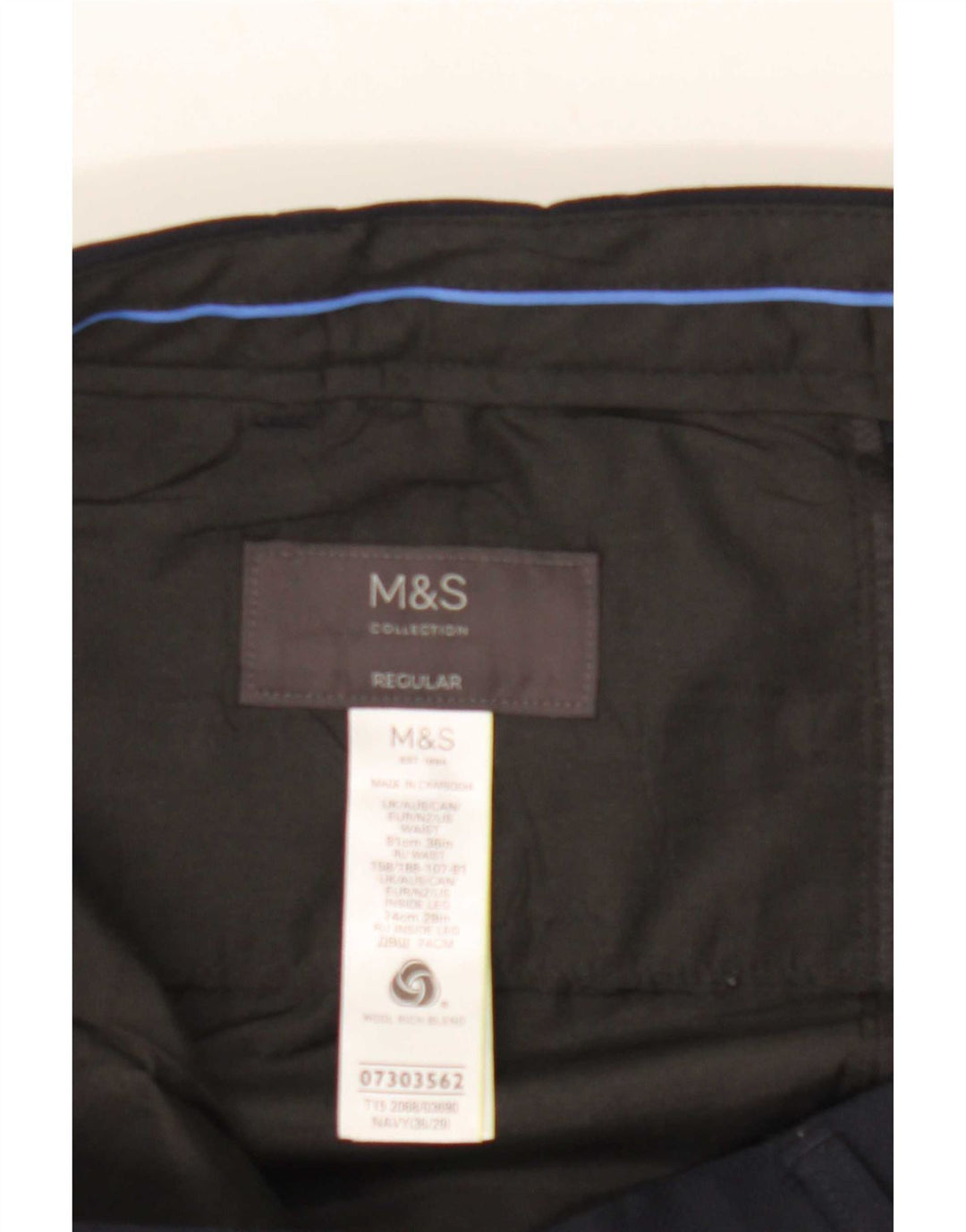 Marks & Spencer Mens Regular Suit Trousers W36 L29 Navy Blue Wool