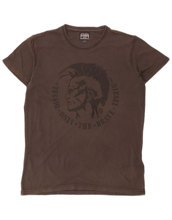 Diesel Mens Graphic T-Shirt Top Large Grey Cotton