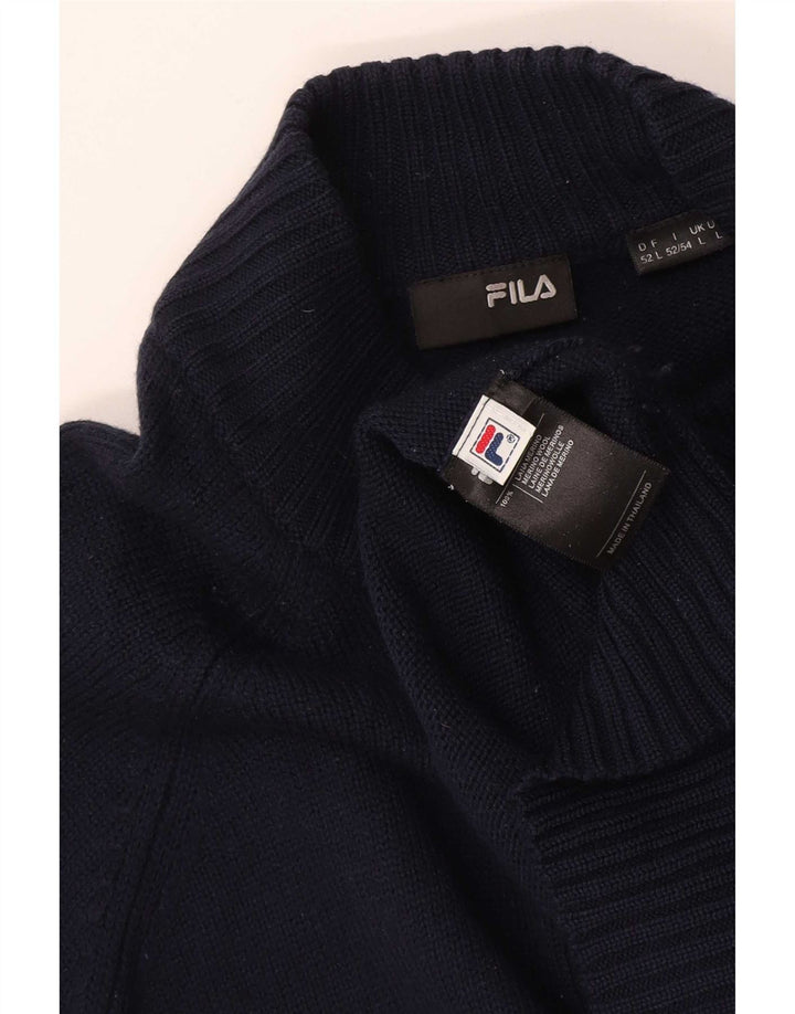 Fila Mens Zip Neck Jumper Sweater Large Navy Blue Merino Wool
