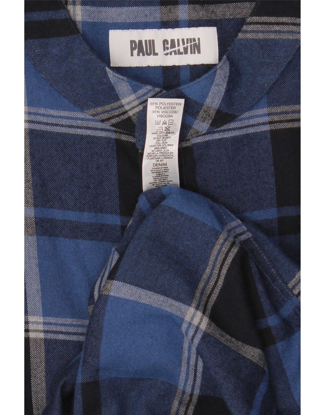 Paul Galvin Mens Shirt XL Blue Check Polyester