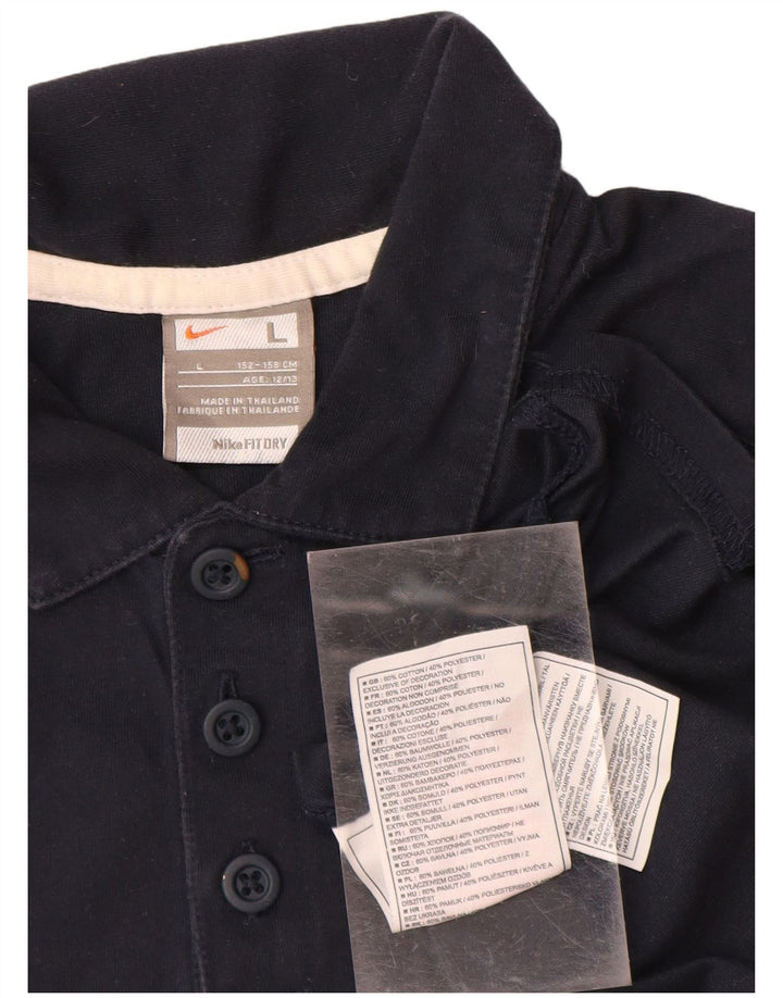 NIKE Boys Polo Shirt 12-13 Years Large  Navy Blue Colourblock Cotton