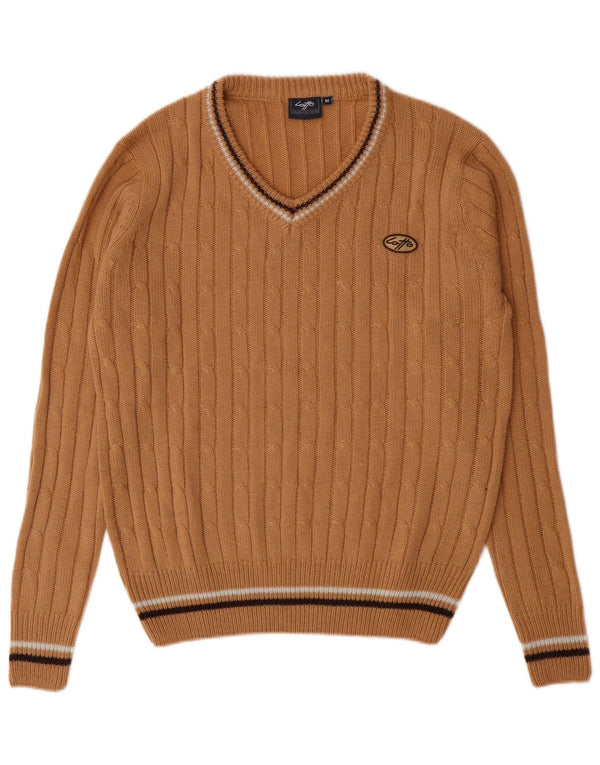 Lotto Mens V-Neck Jumper Sweater Medium Brown Acrylic