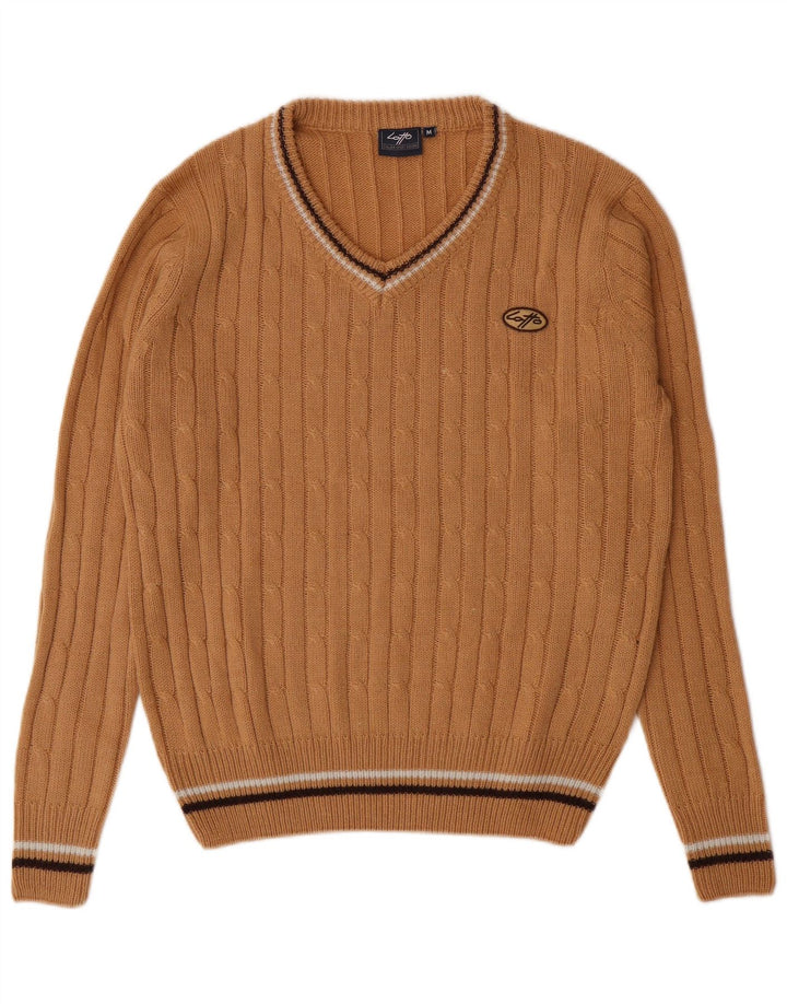 Lotto Mens V-Neck Jumper Sweater Medium Brown Acrylic