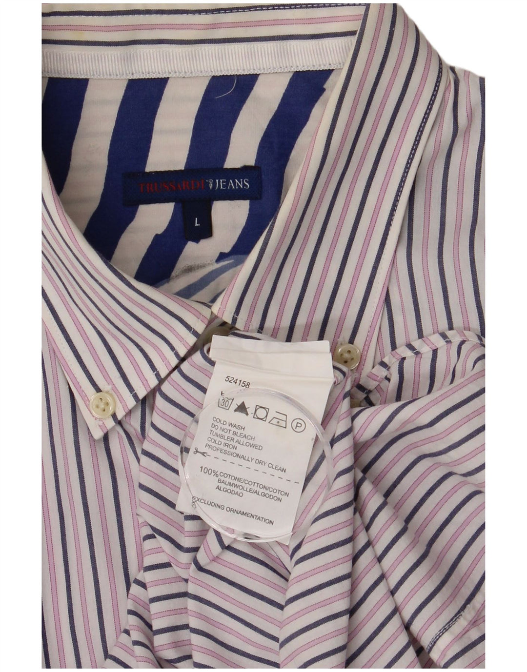 TRUSSARDI JEANS Mens Shirt Large White Pinstripe Cotton