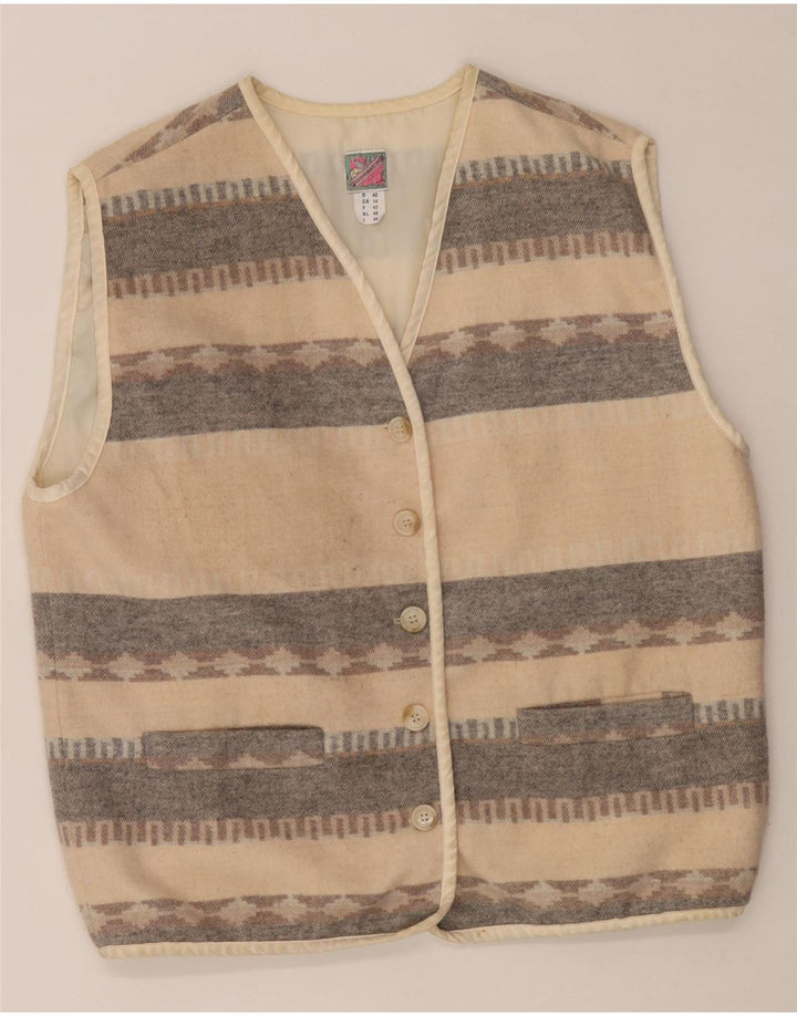 Vintage Womens Gilet UK 14 Large Beige Geometric Wool