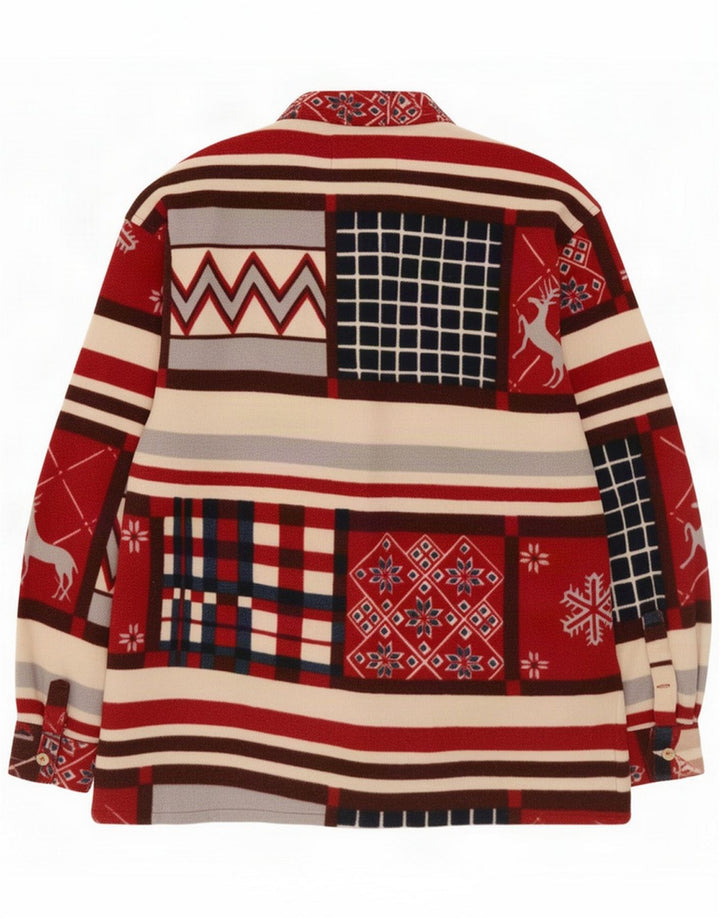 Tipo' S Mens Fleece Loose Fit Shirt Small Red Patchwork Polyester