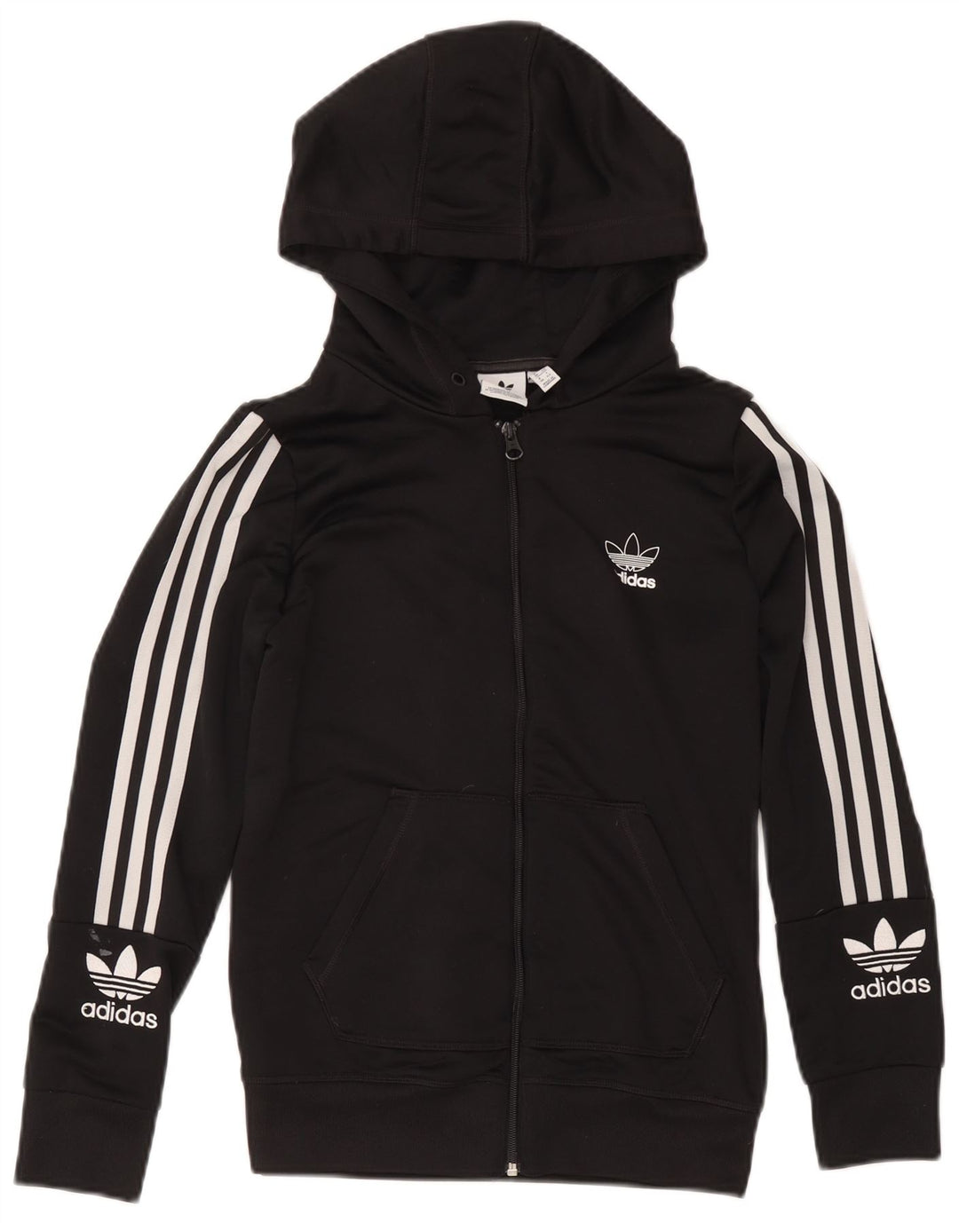 Adidas Womens Graphic Zip Hoodie Sweater UK 12 Medium Black Polyester