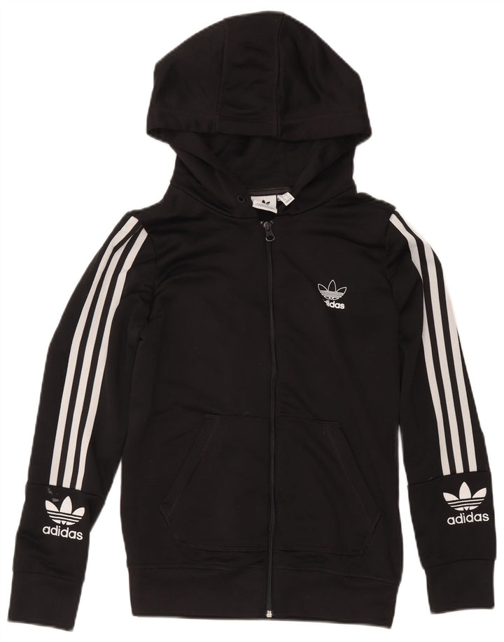 Adidas Womens Graphic Zip Hoodie Sweater UK 12 Medium Black Polyester
