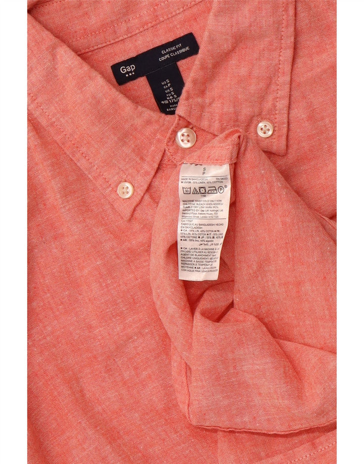Gap Mens Short Sleeve Classic Fit Shirt Small Orange Linen