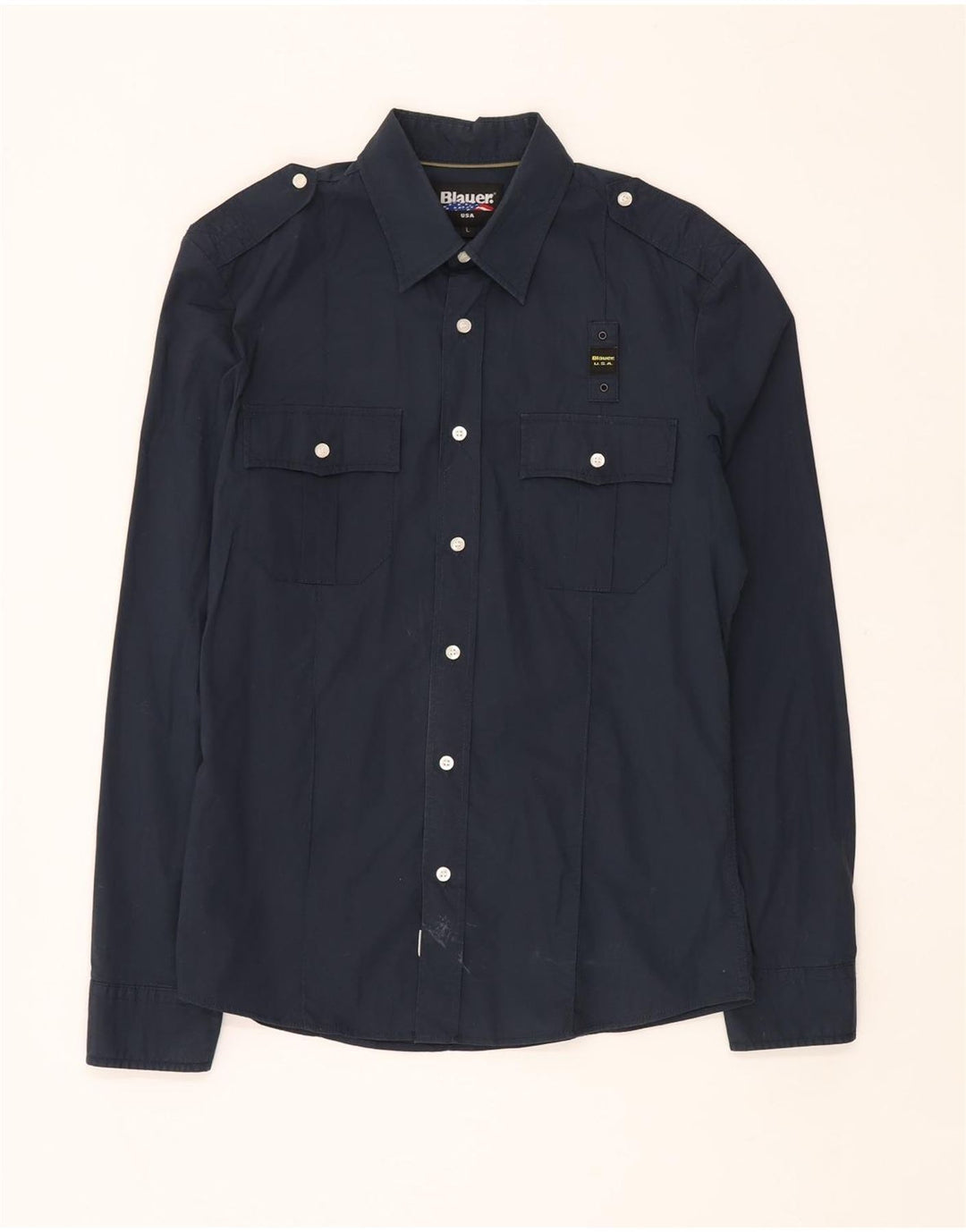Blauer Mens Military Shirt Large Navy Blue Cotton