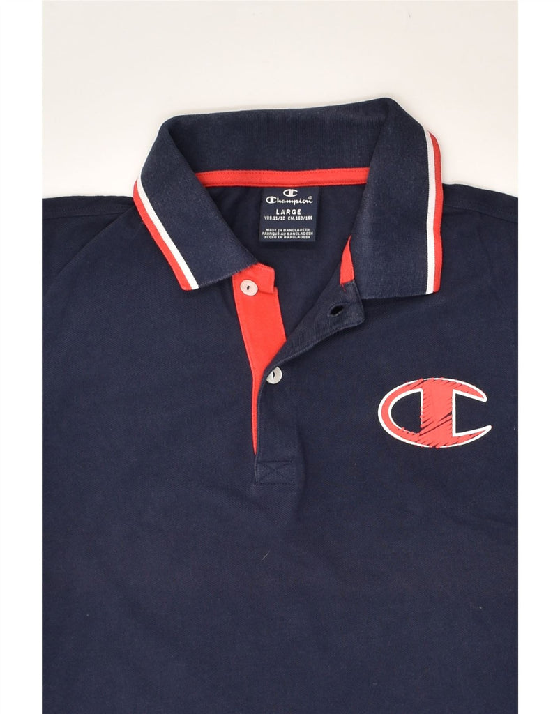 CHAMPION Boys Polo Shirt 11-12 Years Large Navy Blue Cotton | Vintage Champion | Thrift | Second-Hand Champion | Used Clothing | Messina Hembry 