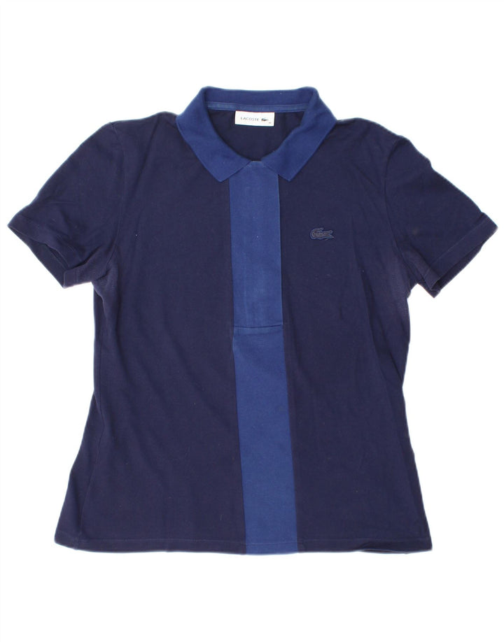 LACOSTE Womens Polo Shirt Size 40 Medium Navy Blue Colourblock Cotton