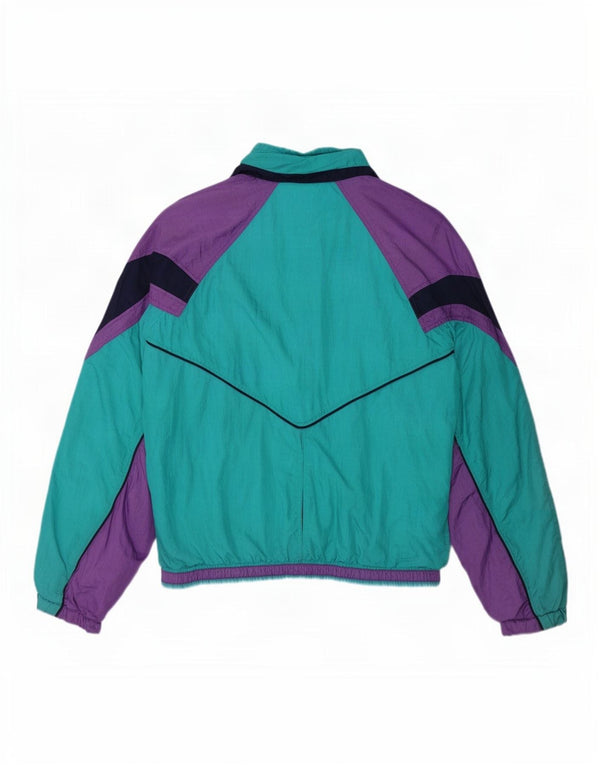 Vintage Womens Tracksuit Top Jacket UK 16 Large Green Colourblock Retro
