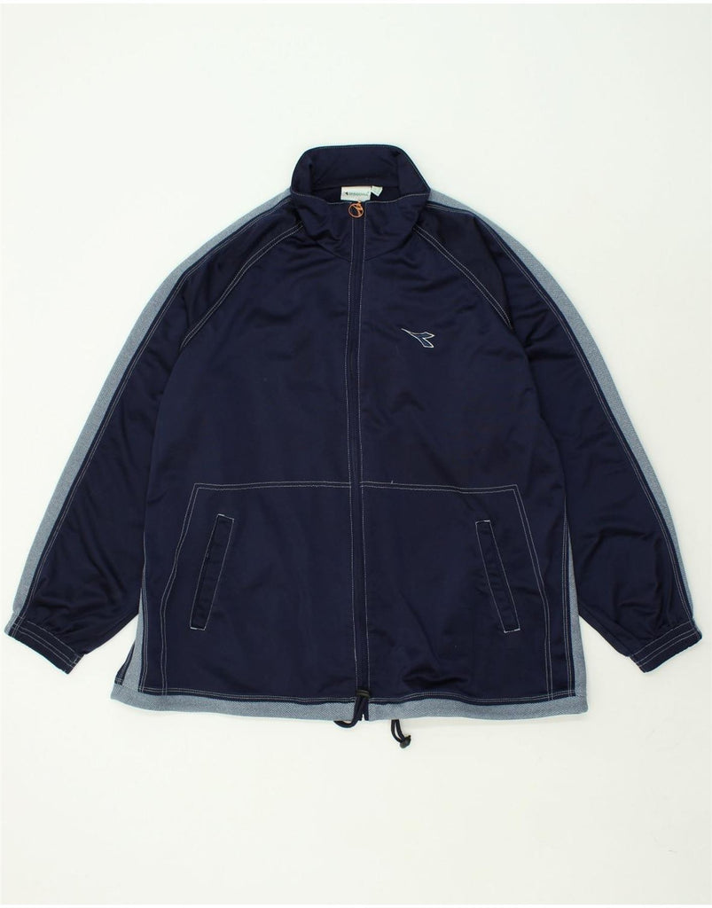 DIADORA Mens Windbreaker Jacket UK 46 3XL Navy Blue Polyester | Vintage Diadora | Thrift | Second-Hand Diadora | Used Clothing | Messina Hembry 