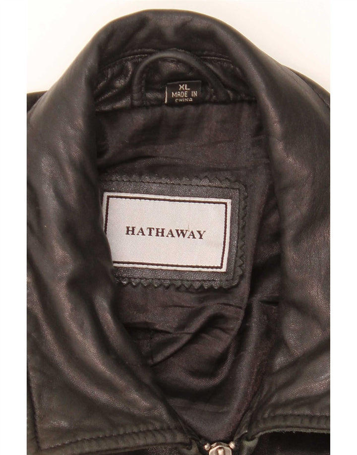 Hathaway Mens Leather Jacket UK 42 XL Black Leather