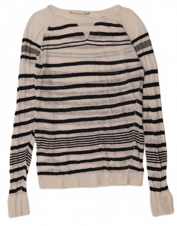 Diesel Womens Boat Neck Jumper Sweater UK 14 Medium White Striped