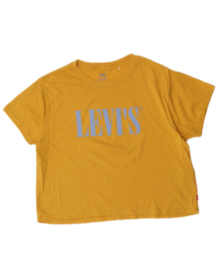 Levi's Womens Crop Graphic T-Shirt Top UK 14 Medium Yellow Cotton