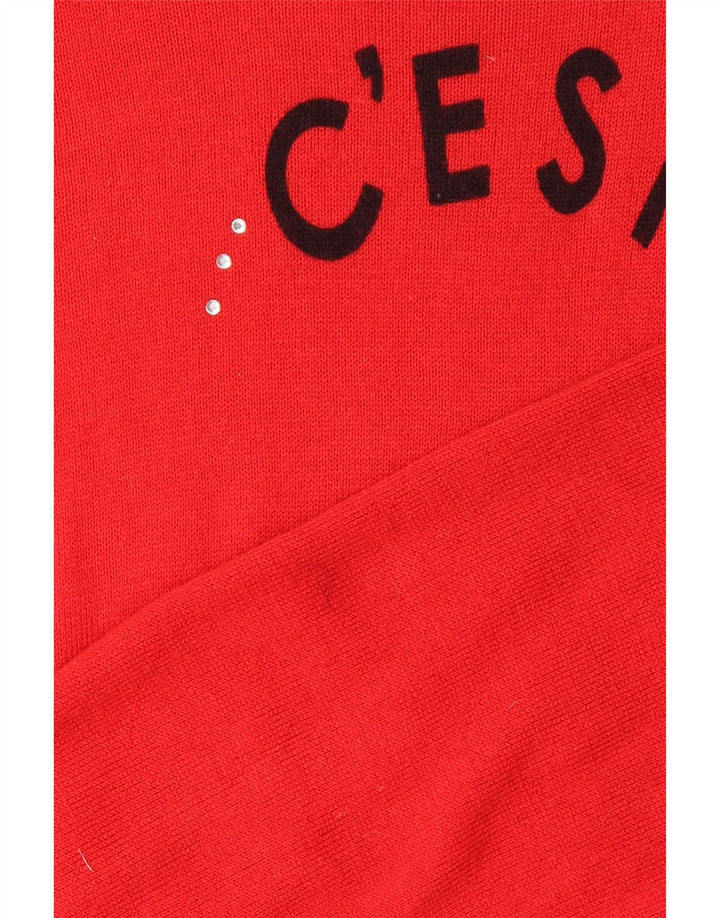 MARKS & SPENCER Womens Graphic Boat Neck Jumper Sweater UK 18 XL  Red