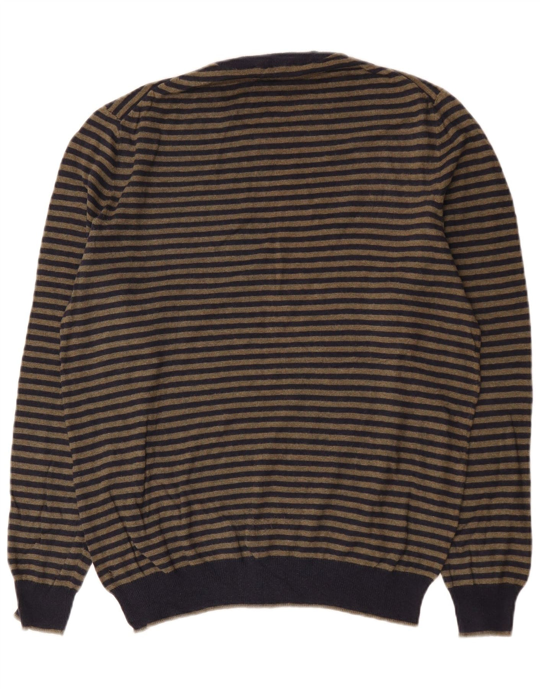 Crew Clothing Mens Neck Jumper Sweater Medium Navy Blue Striped Cotton