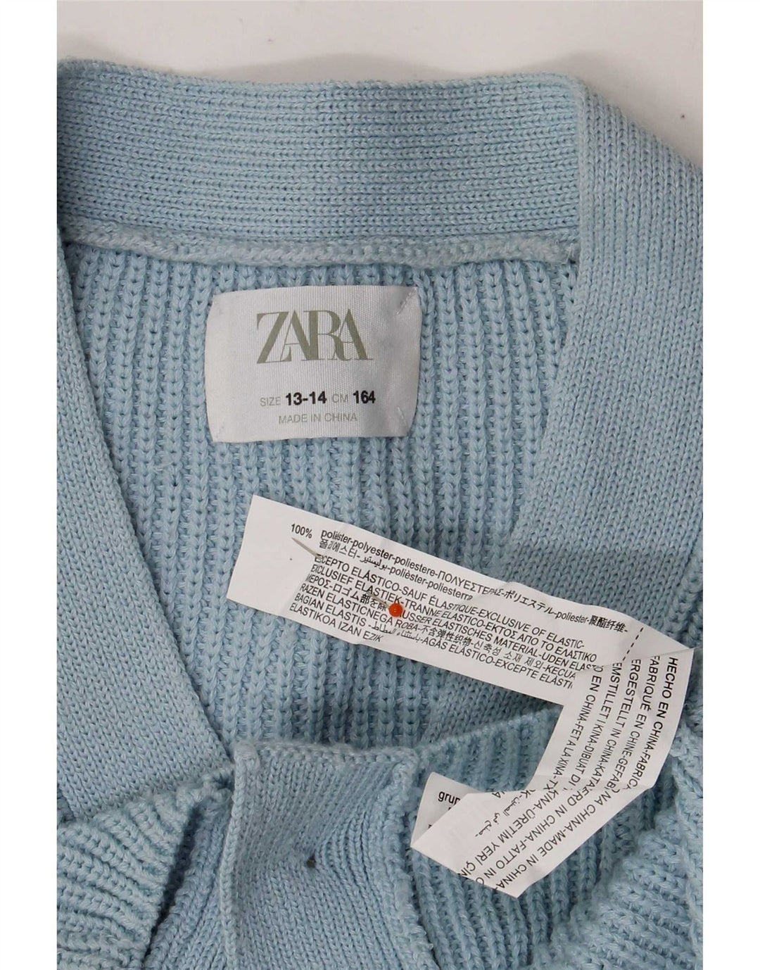 Zara Girls Crop Cardigan Sweater 13-14 Years Blue Polyester