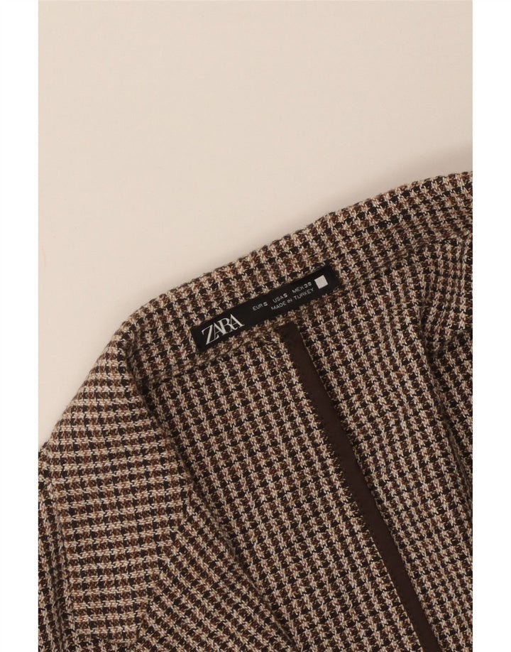 Zara Mens 2 Button Blazer Jacket UK 36 Small Brown Houndstooth
