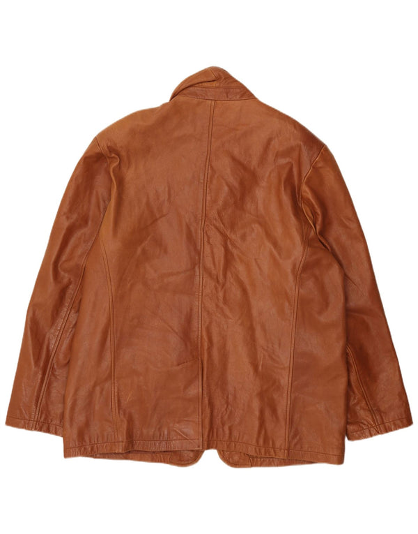 Vintage Mens Leather 3 Button Blazer Jacket UK 46 3XL Brown Leather