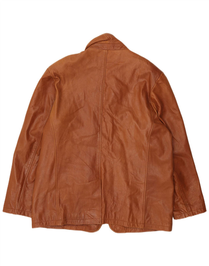 Vintage Mens Leather 3 Button Blazer Jacket UK 46 3XL Brown Leather