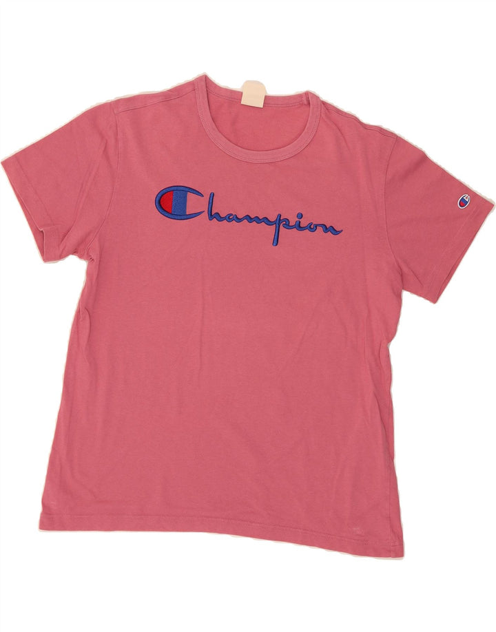 CHAMPION Womens Graphic T-Shirt Top UK 14 Medium Pink Vintage Champion and Second-Hand Champion from Messina Hembry 