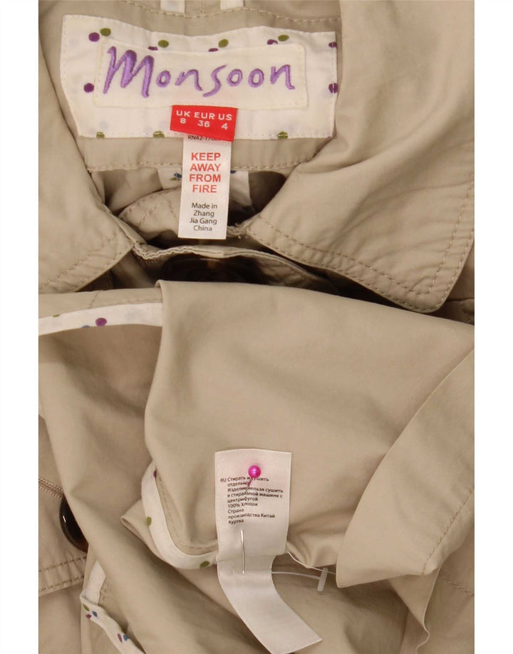 Monsoon Womens Trench Coat UK 8 Small Beige Cotton
