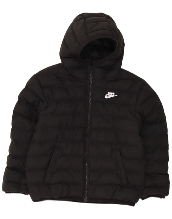 NIKE Boys Hooded Padded Jacket 10-11 Years Medium Black Polyester