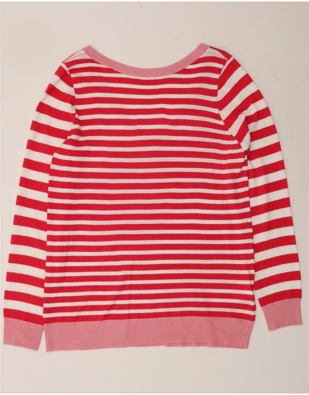 BENETTON Womens V-Neck Jumper Sweater UK 12 Medium Red Striped Viscose Vintage Benetton and Second-Hand Benetton from Messina Hembry 
