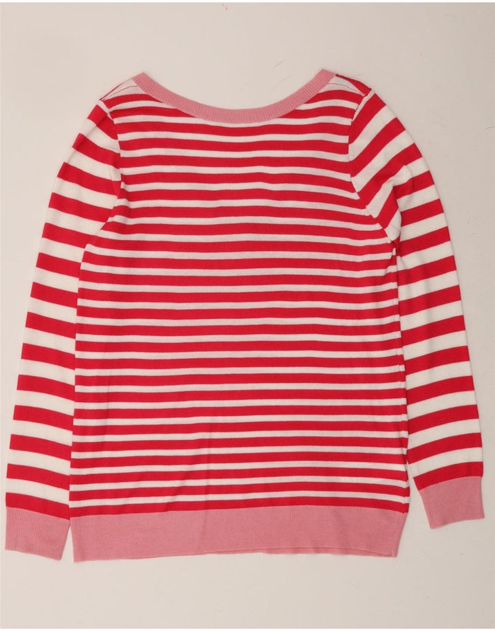 BENETTON Womens V-Neck Jumper Sweater UK 12 Medium Red Striped Viscose Vintage Benetton and Second-Hand Benetton from Messina Hembry 