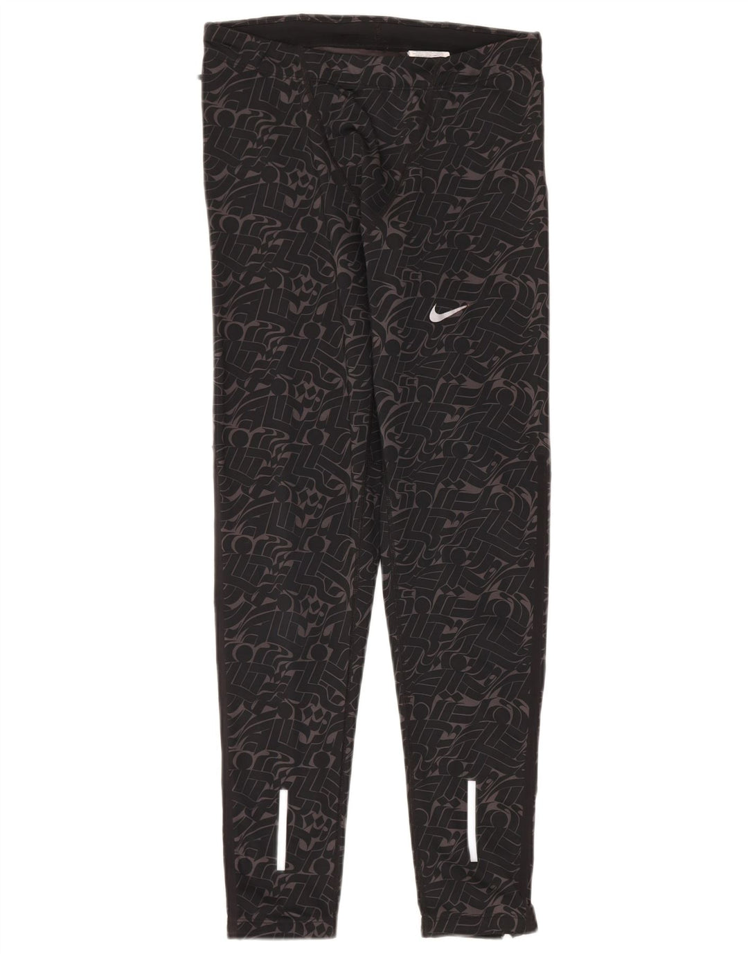 Nike Womens Dri Fit Leggings UK 14 Medium Black Geometric Polyester