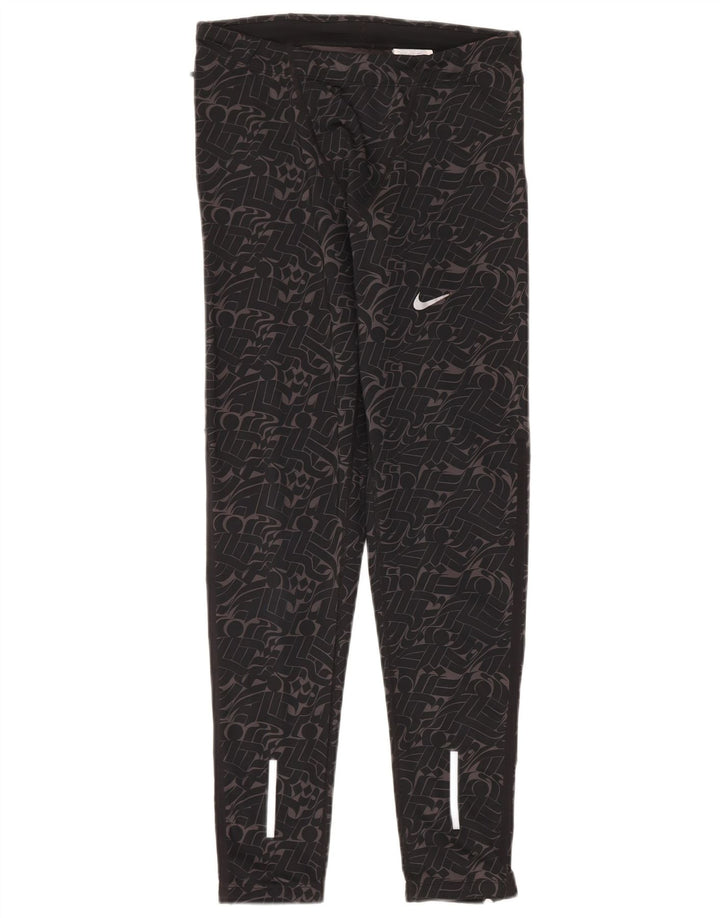 Nike Womens Dri Fit Leggings UK 14 Medium Black Geometric Polyester