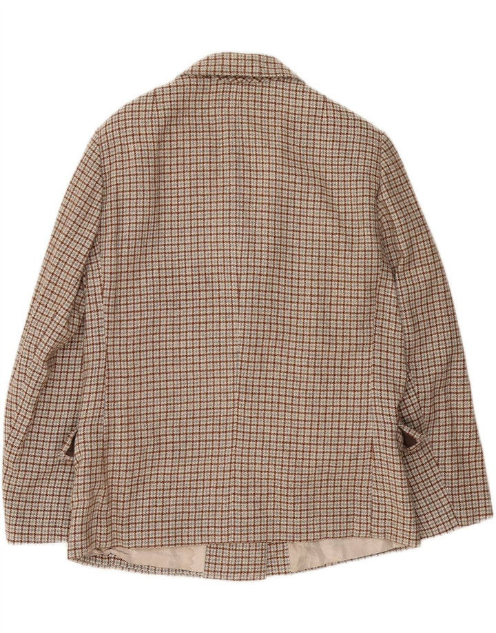 Vintage Womens 3 Button Blazer Jacket UK 16 Large Brown Check