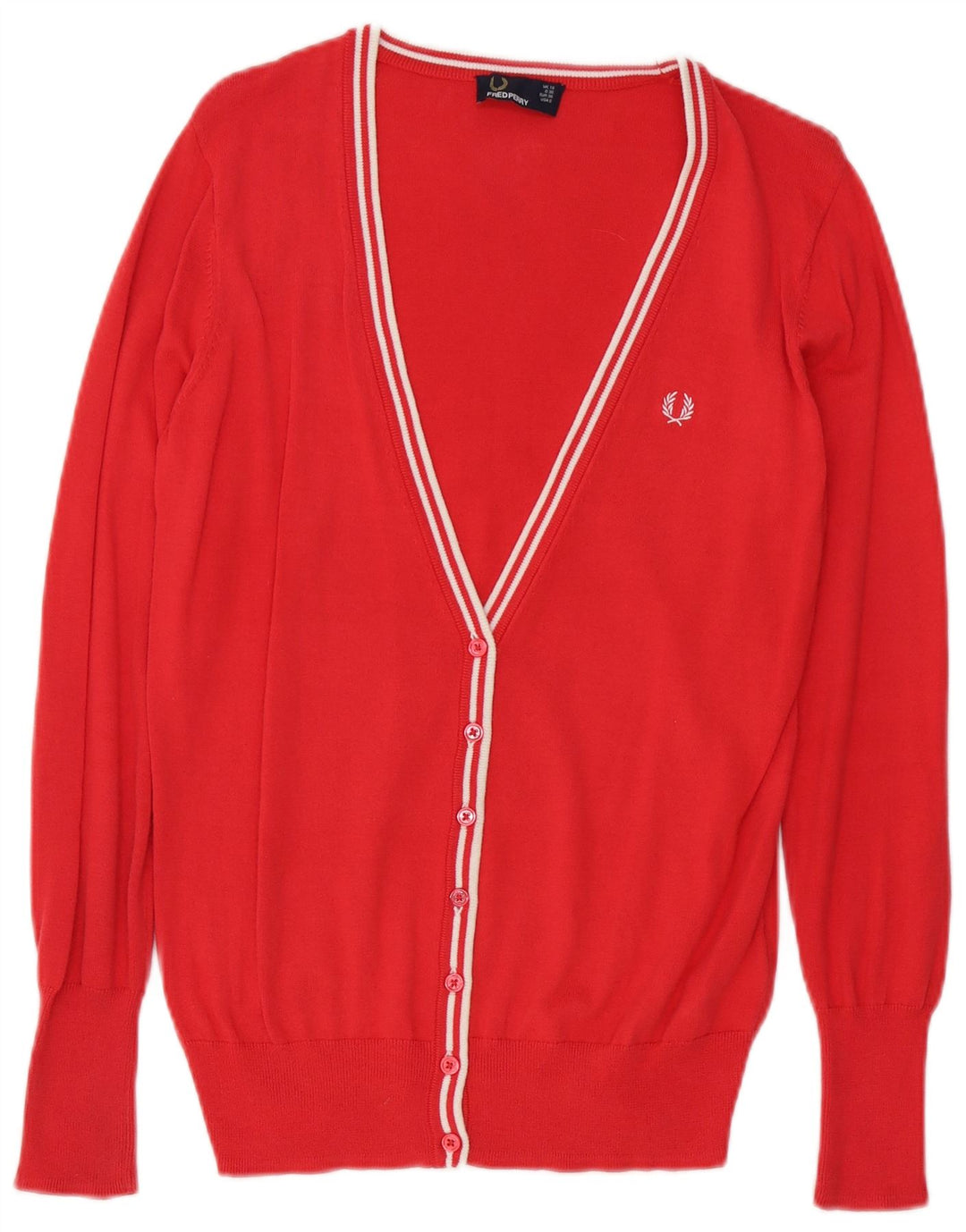 Fred Perry Womens Cardigan Sweater UK 10 Small Red Cotton