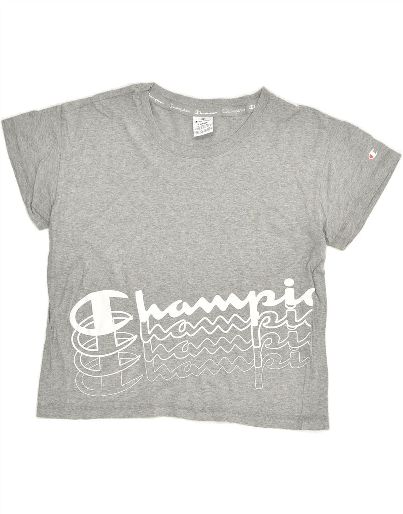 CHAMPION Womens Crop Graphic T-Shirt Top UK 16 Large Grey Cotton | Vintage Champion | Thrift | Second-Hand Champion | Used Clothing | Messina Hembry 