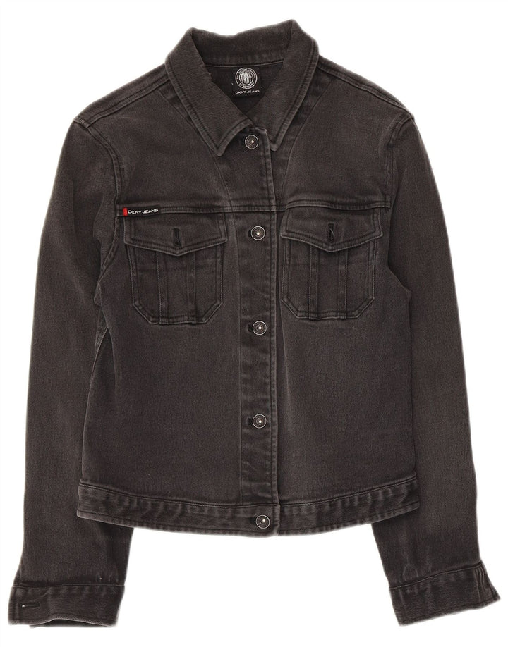 Dkny Womens Crop Denim Jacket UK 14 Large Grey Cotton