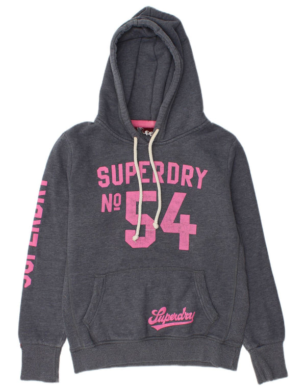 Superdry Womens Graphic Hoodie Jumper UK 16 Large Grey Cotton