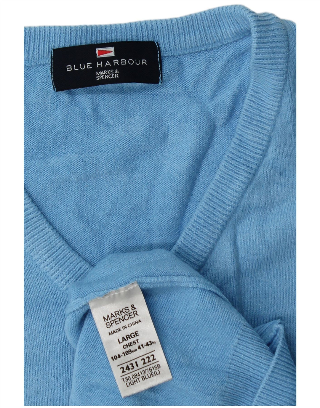 Marks & Spencer Mens V-Neck Jumper Sweater Large Blue Acrylic