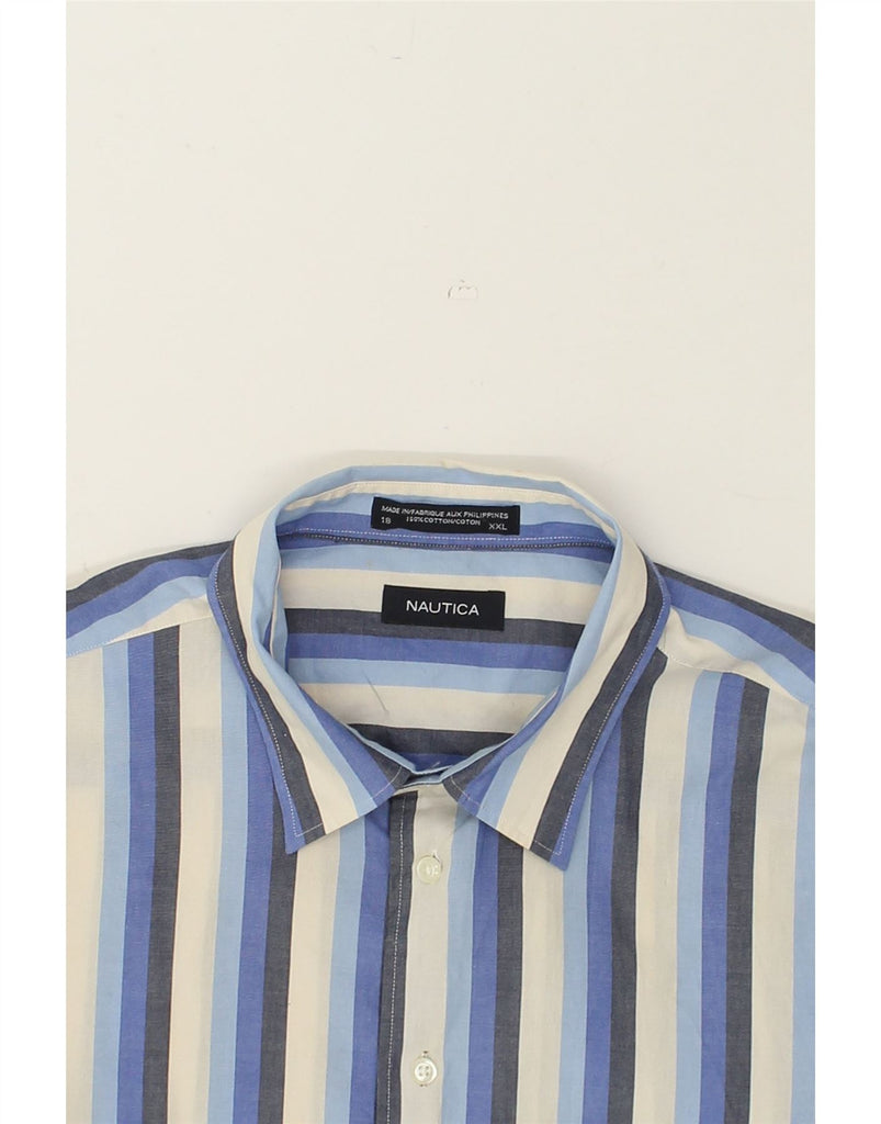 NAUTICA Mens Short Sleeve Shirt 2XL Blue Striped Cotton | Vintage Nautica | Thrift | Second-Hand Nautica | Used Clothing | Messina Hembry 