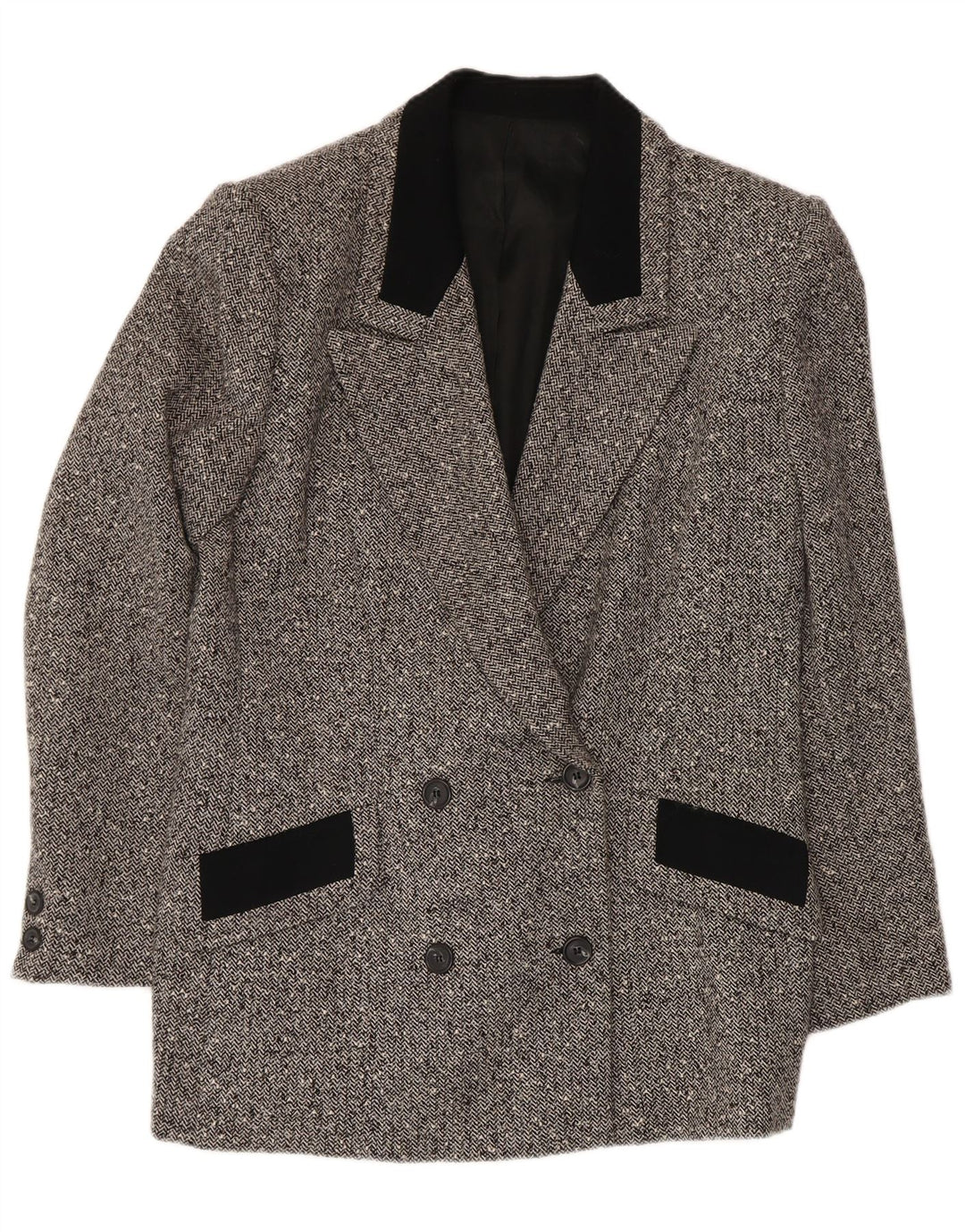 Vintage Womens Double Breasted Blazer Jacket IT 48 XL Grey Herringbone