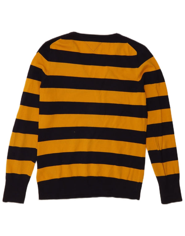 Tommy Hilfiger Womens V-Neck Jumper Sweater UK 14 Large Yellow Striped