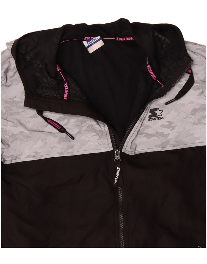 STARTER Womens Graphic Hooded Rain Jacket UK 10 Small Black Camouflage
