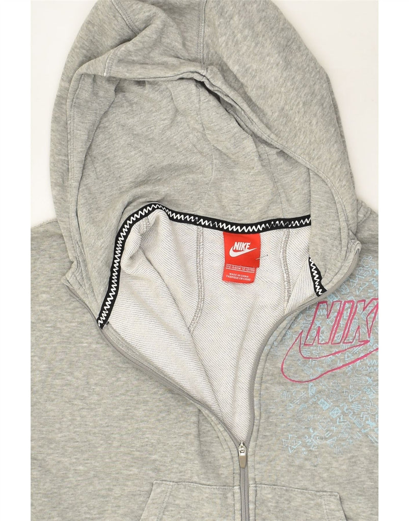 NIKE Girls Graphic Zip Hoodie Sweater 12-13 Years Grey Cotton | Vintage Nike | Thrift | Second-Hand Nike | Used Clothing | Messina Hembry 