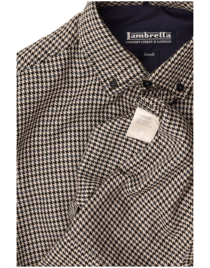 LAMBRETTA Mens Flannel Shirt Small Black Houndstooth Cotton
