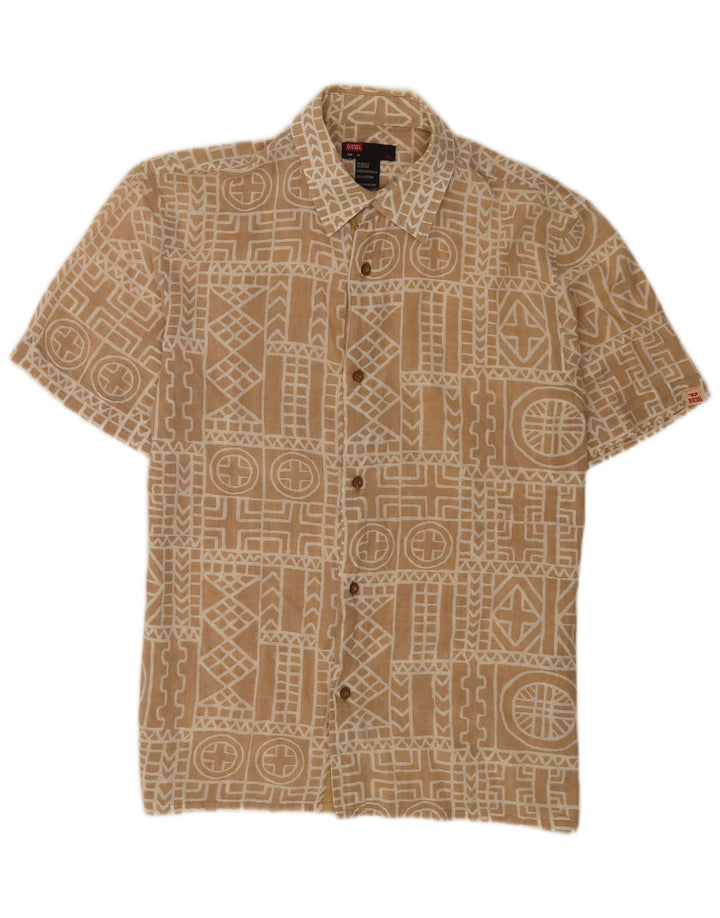 Diesel Mens Short Sleeve Shirt Medium Beige Geometric Cotton