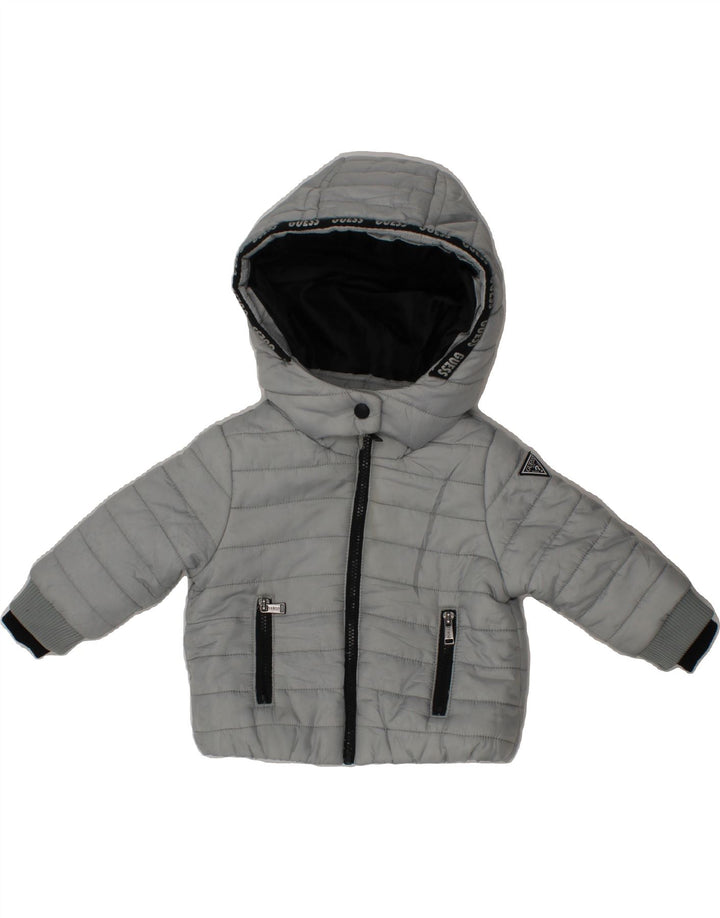 GUESS Baby Boys Hooded Padded Jacket 3-6 Months Grey Polyester Vintage Guess and Second-Hand Guess from Messina Hembry 