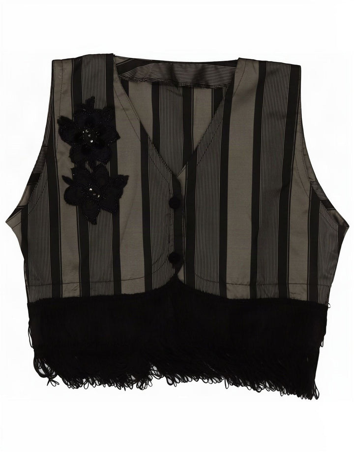 Vintage Womens Graphic Waistcoat UK 12 Medium Grey Striped Acrylic